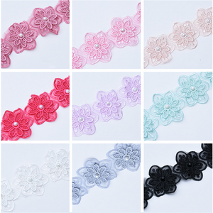 6cm fai da te doppio strato sei petalo in velluto 3D fiore abito in Organza gonna che fa colletto in tessuto bordo pizzo ricamato con perla