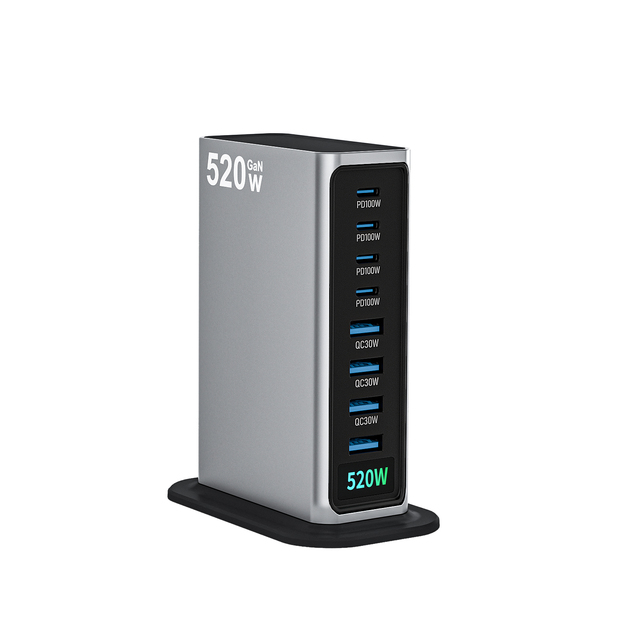 4USB-A 4TYPE-C PD100W QC30W Laptop 8 MultiPort Type C Usb Charger Station Dasktop GaN Super Fast Charger 520W