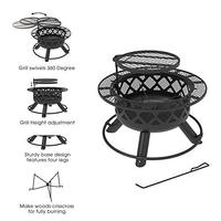 Foyer extérieur à bois avec grille de cuisson amovible rapidement, noir, 32 pouces
