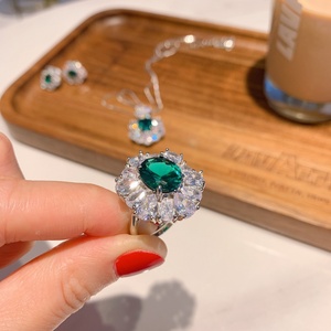 Fashion Jewelry Eco-friendly Copper Minimalist 10*12mm Green Zircon Floral Necklace Ring <b>Earring</b> <b>Sets</b> for Timeless Elegance - Product Image 5