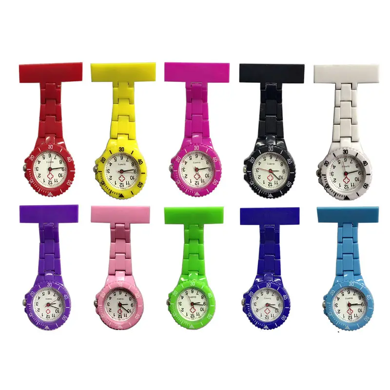Relógio de enfermeiras colorido, relógio de plástico do broche design barato portátil pingente de broche pendurado adorável enfermeira médica hospital