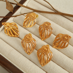 Floral Petal Shape <b>Stud</b> Earrings 18K Gold Plated <b>Titanium</b> Steel Elegant Everyday Wear Fashion Jewelry EH620 - Product Image 2