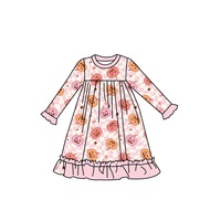 Robe à volants à manches longues en bambou pour filles, tenue décontractée de princesse trapèze imprimée sur mesure pour enfants