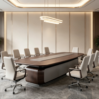 Table de conférence de luxe en forme de bateau, finition laquée piano et placage, pour réunions exécutives