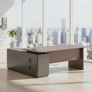 Bureau de direction moderne et minimaliste en forme de L avec tiroirs, mobilier de bureau - Product Image 1