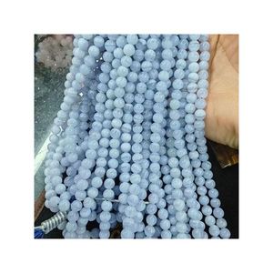 Perles d'agate en dentelle bleue pour la fabrication de bracelets perles en pierre naturelle lisse bracelet en agate en dentelle bleue pierres précieuses en vrac - Product Image 1