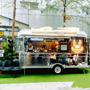 Chariot de vente ambulante rétro, chariot de restauration rapide, chariot de crème glacée, chariot de cuisine gourmet multifonctionnel, chariot mobile pour café, thé au lait, en acier inoxydable - Product Image 3