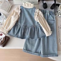 Ensemble en jean respirant pour fille, style Europe-Amérique, nouvelle collection été, haut à manches et pantalon pour enfants