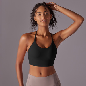 Wholesale Women Halter U Neck Sports Bra Thin T <b>Back</b> Strap Removable Pads Yoga Crop <b>Top</b> <b>Low</b> Support Gym Athletic Training Bra - Product Image 1