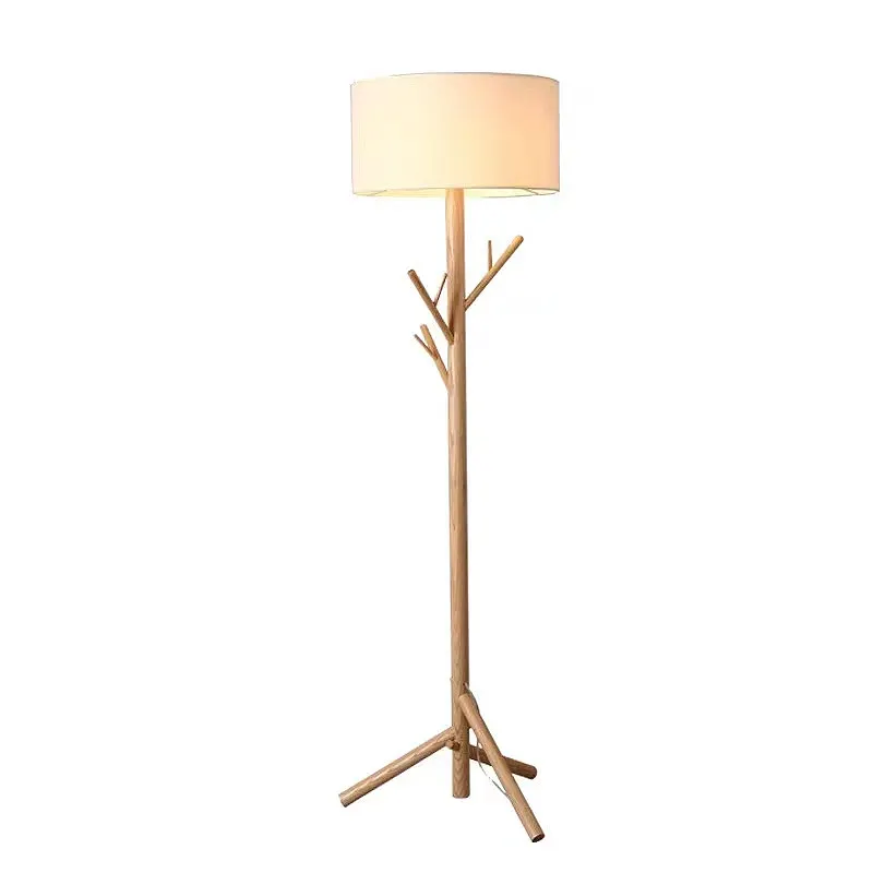 Nordic Modern Tree Branch Solid Wood Fabric Shade Living Room Sofa Decorative Art Designer Wooden Floor Lamp