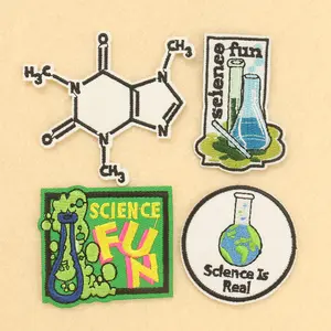 Parches de ciencia divertida para ropa, pegatinas de experimentos químicos, parches bordados, insignias, apliques de tela de ciencia, parches de planchado