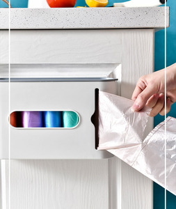 Boîte de rangement murale pour sacs poubelles, 4 couleurs, distributeur de sacs en plastique anti-poussière avec plateau supérieur - Product Image 4