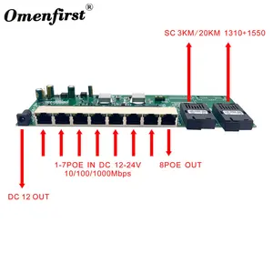 Gigabit PoE Pasivo 8 Port Ethernet Switch PCB 24V 48V 2 SC Fiber Reverse PoE Switch With PoE Out
