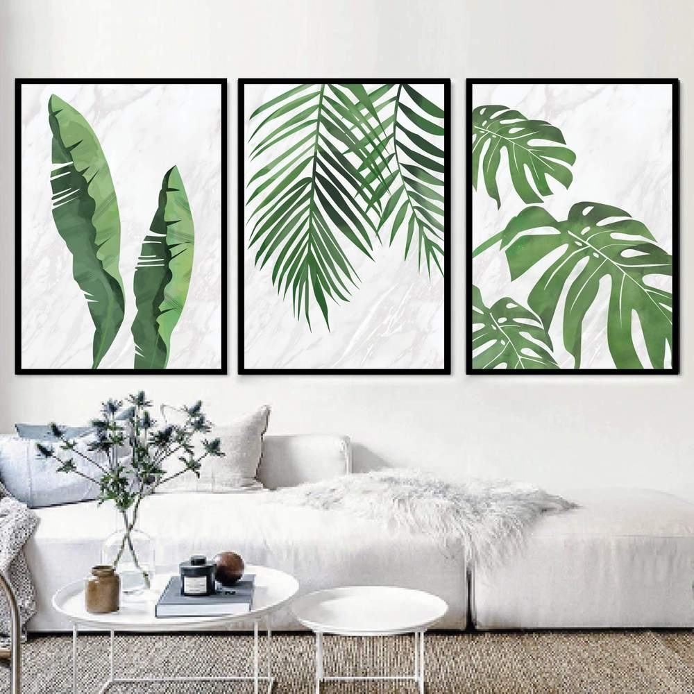 Decoración Nórdica Hojas De Plantas Verdes Arte De La Pared Cartel De La Lona Cotizaciones Impresión De Pintura Imágenes Decorativas Sala De Estar Decoración Para El Hogar-50x70cm 3pcs Sin Marco