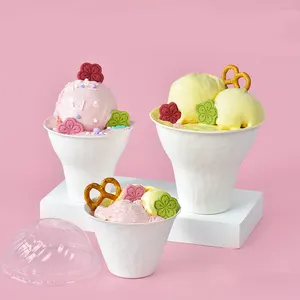 Nicro LOGO pola kustom ramah lingkungan dapat menahan makanan penutup cangkir kertas es kemasan sekali pakai cangkir kertas es krim