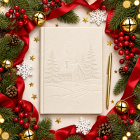 Carnet A5 personnalisé en suède ivoire gaufré motif neige, reliure cousue, 80 feuilles, impression numérique, logo gaufré, pour entreprise