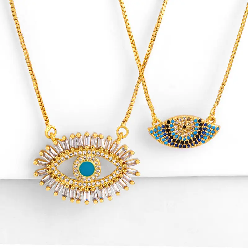 Ins Heißer Blau Augen 18K Gold Micro Zirkon Türkei Glück Charme Evil Eyes Anhänger Halskette Blau Zirkon Bösen Augen halskette