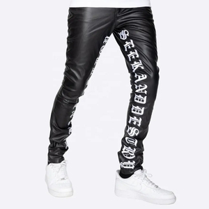 <span class=keywords><strong>Pantaloni</strong></span> in Pelle PU Elasticizzati da <span class=keywords><strong>Uomo</strong></span> Personalizzati Estivi con Stampa Cargo, Vestibilità Skinny, Stile Streetwear, Modello Svasato e Impilato - Product Image 2