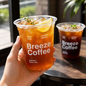 แก้ว PET ใสแบบขายส่ง พร้อมพิมพ์ลายตามสั่ง สำหรับกาแฟเย็น ชาผลไม้ น้ำผลไม้ ร้านกาแฟ บรรจุภัณฑ์เครื่องดื่มแบบนำกลับบ้าน ผู้จำหน่าย - Product Image 4