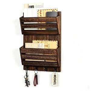 Wooden Entryway Key And Umbrella <b>Shelf</b> Double Layer Mail Storage Wall Mounted Organizer Living Room Decorative <b>Rack</b> - Product Image 2