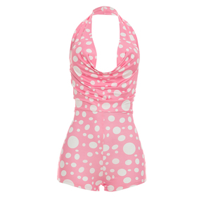 Viviblook J26RP211 Combinaison d'été sexy sans manches à dos nu et bretelles, imprimé pois, moulante, une pièce pour femme - Product Image 3