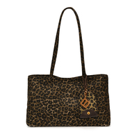 Tas Selempang Wanita Kapasitas Besar Desain Tote Motif Leopard Custom, Tas Kain Wanita untuk Kerja, Belanja, dan Bepergian