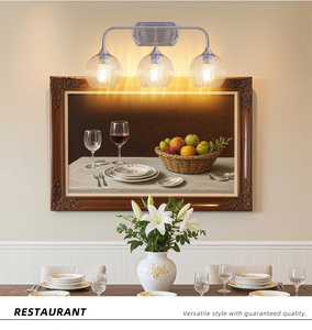 Nickel finish glass wall lamp Three head dimmable wall <b>light</b> E26 base bathroom mirror lamp Modern indoor wall <b>sconce</b> - Product Image 6