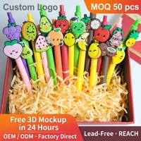 18 stuks fruit cartoon pennen cadeauverpakking, Kawaii fruit charme intrekbare balpennen in rode doos, schattige fruit pen cadeau