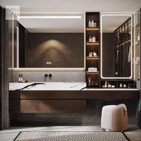 Meuble-lavabo mural de luxe XINGRUO avec double tiroir, plateau en marbre blanc, finition bois foncé, taille personnalisée pour salle de bain principale