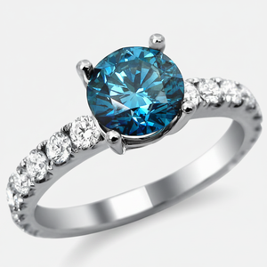 จริงธรรมชาติ1.30Ct Solitaire แหวนเพชรสีฟ้าใน14พันทองสีขาวในราคาขายส่ง - Product Image 2