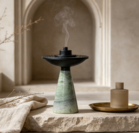 Brûleur à Bakhoor en marbre vert naturel de luxe, Mabkhara en métal noir mat, encensoir à Oud arabe pour la décoration du Ramadan au Moyen-Orient