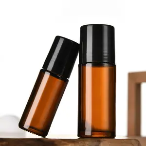 Deodorant Parfumflesjes Roller Fles Geurrol Op Glas Luxe 30Ml 50Ml Amber Met Zwarte Pet Cosmetische Zeefdruk