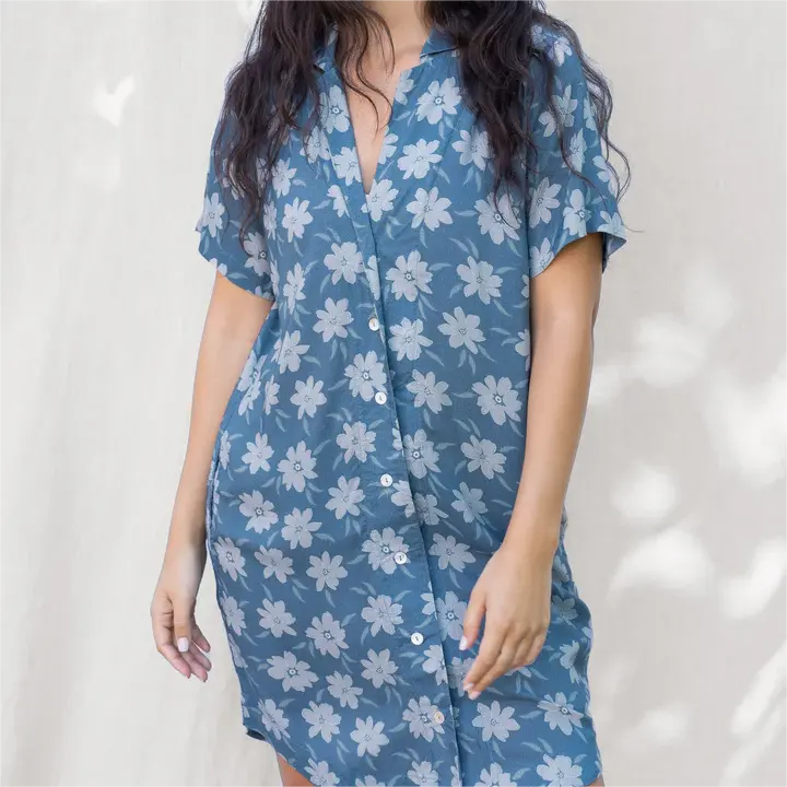 Custom Aloha Woman Tropical Plumeria Design 100% Rayon Shirt Dress Digital Lady Summer Casual Shirt Beach Dress