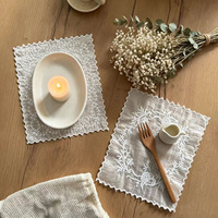 Nappe carrée brodée ajourée en polyester à motif floral vintage de style français, inspirée d'Instagram, avec couvre-table en dentelle blanche