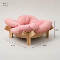 Lit surélevé pour animaux de compagnie en forme de fleur avec pieds en bois, coussin en velours côtelé motif trèfle, centre profond et cadre surélevé, pour intérieur, vente en gros