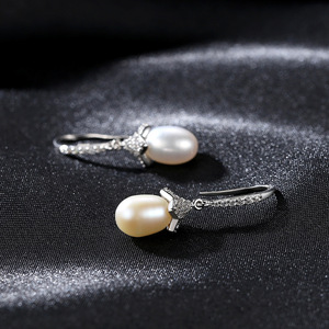 Design original S925 argent sterling incrusté de zircon et perle d'eau douce pendentif boucles d'oreilles mode bijoux pour femmes - Product Image 2