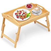 Canapé en bambou Table de petit déjeuner pliable Table de lit en bois Plateau de service majordome avec poignées