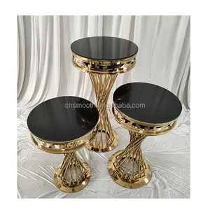 New Design Stainless Steel Stand Round Gold Cake Table For Wedding Decoration