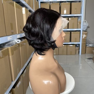 Parrucca <span class=keywords><strong>Pixie</strong></span> Cut 13x4 in pizzo ad alta definizione senza colla, capelli umani brasiliani naturali neri, pizzo trasparente da donna - Product Image 4