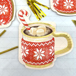 DAMAI in Stock Christmas Paper Plates Cup Shape Disposable Plates Christmas Table Decorations Holiday Xmas Dinner Plates Party - Product Image 1