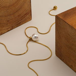 أزياء 18 قيراط مطلية بالذهب الفولاذ المقاوم للصدأ والمجوهرات Y الوهق قابل للتعديل لؤلؤ ثعبان سلاسل قلادة للنساء حزب قلادة P253592 - Product Image 4