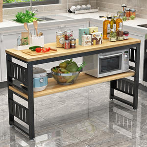 Estante de Almacenamiento de Cocina de Roble Multifuncional de Varios Niveles, Diseño Moderno, Mesa de Corte Rectangular y Estante de Almacenamiento para Horno de Microondas - Product Image 1