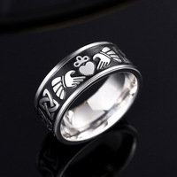 Bague Punk tendance en acier inoxydable unisexe avec couronne en forme de cœur et pierre naturelle