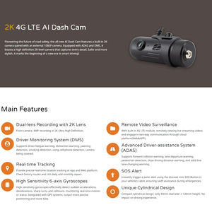 Firecore nuevo coche cámara frontal Universal inalámbrica 4G LTE AI 2K Dashcam GPS ADAS DMS coche conducción grabadora de vídeo caja negra - Product Image 2