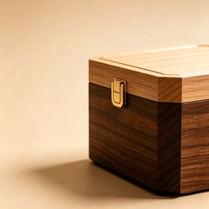 Caja <span class=keywords><strong>de</strong></span> Regalo <span class=keywords><strong>de</strong></span> Madera Bicolor Personalizada con Cierre Metálico Dorado, Estuche <span class=keywords><strong>de</strong></span> Almacenamiento <span class=keywords><strong>de</strong></span> Joyería <span class=keywords><strong>de</strong></span> Lujo con Logotipo Grabado para Relojes, Anillos y Pendientes - Product Image 4