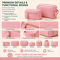 Pochette cosmétique en cuir PU tissé rose, logo personnalisé, sac à maquillage, trousse de toilette de voyage, vente en gros, fabricant OEM