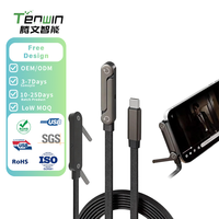 Câble USB-C TenWin avec support pliable invisible, charge rapide PD 3.1, 5A, conducteur en cuivre étamé E-Marker, tressé en nylon, 1,5 m