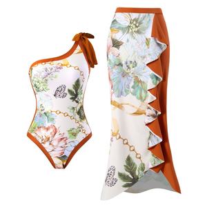 ชุดว่ายน้ำวันพีซแบบคล้องไหล่ข้างเดียว พิมพ์ลายแฟชั่นสำหรับผู้หญิง เหมาะสำหรับใส่เล่นน้ำชายหาดและใส่คู่กับบิกินี่ - Product Image 2