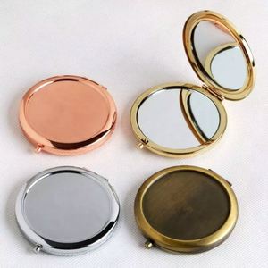 Hot Souvenir 70mm Round Metal Pocket Mirror Gold Plated Double Side <b>Compact</b> Mirror Customized logo - Product Image 3
