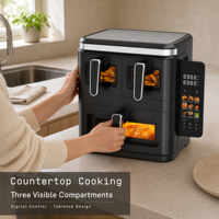 Friteuse à air électrique carrée triple panier 1800W avec capacité 4L+4L+9L, contrôle numérique, sans huile, pour cuisine domestique